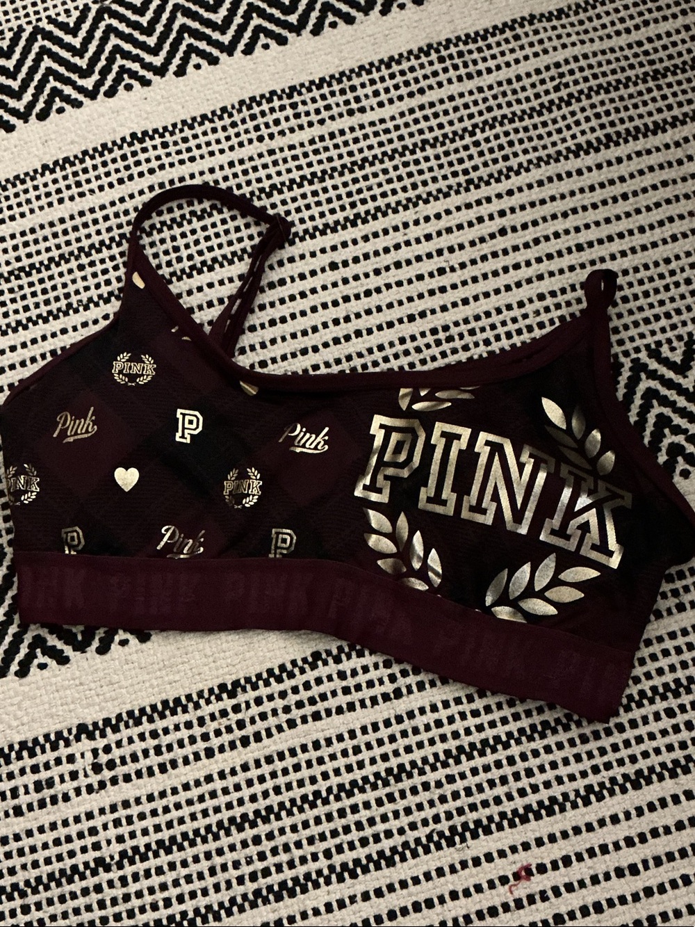 PINK Victoria's Secret Maroon Bralette with Gold Logo Accents